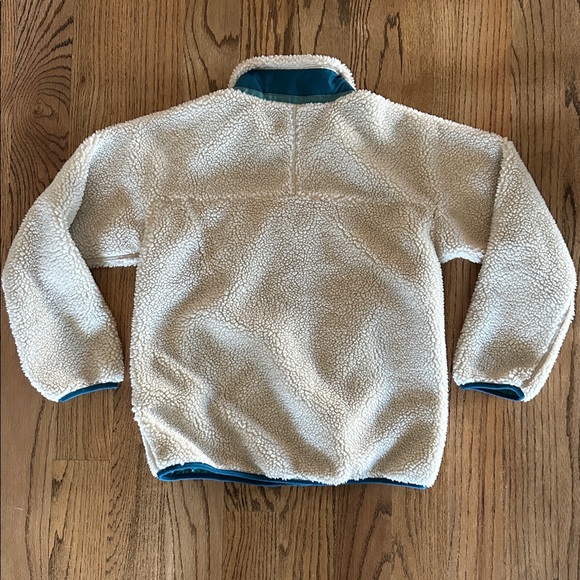 Patagonia Kids Retro-X Cream Fleece Jacket with Teal and Yellow Accents - Picture 4 of 4